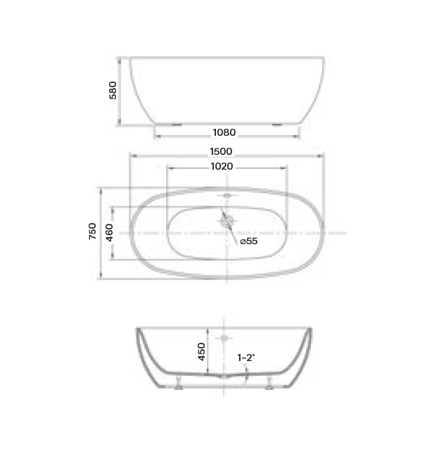 Oval 150 freistehende Badewanne