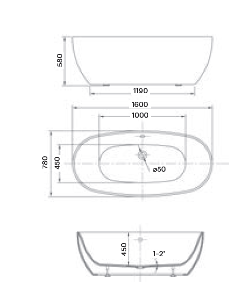 Oval 160 freistehende Badewanne